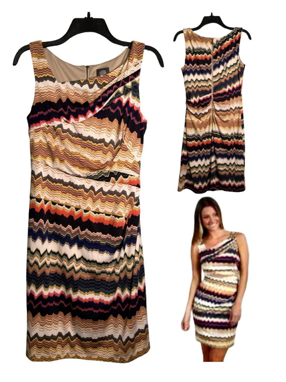 Vince Camuto Abstract Stripes Sheath Dress Womens 10 Multicolor Sleeveless Party